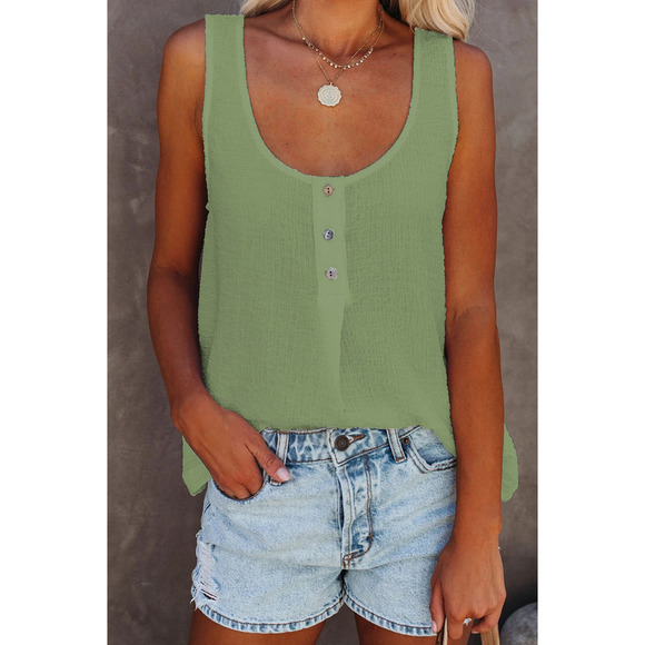Boho Green Button Textured Tank Top - Picture 8 of 11